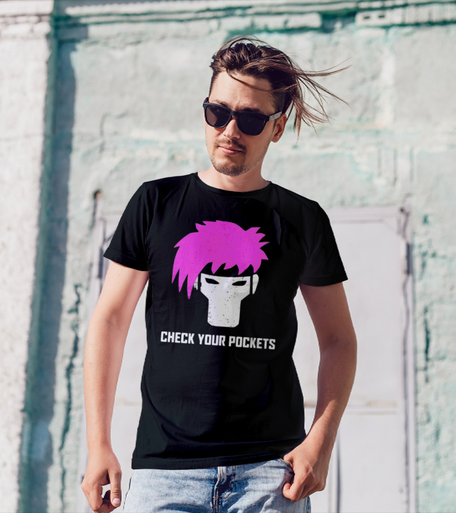 Check Your Pockets Pink Hair Masked Face T-Shirt