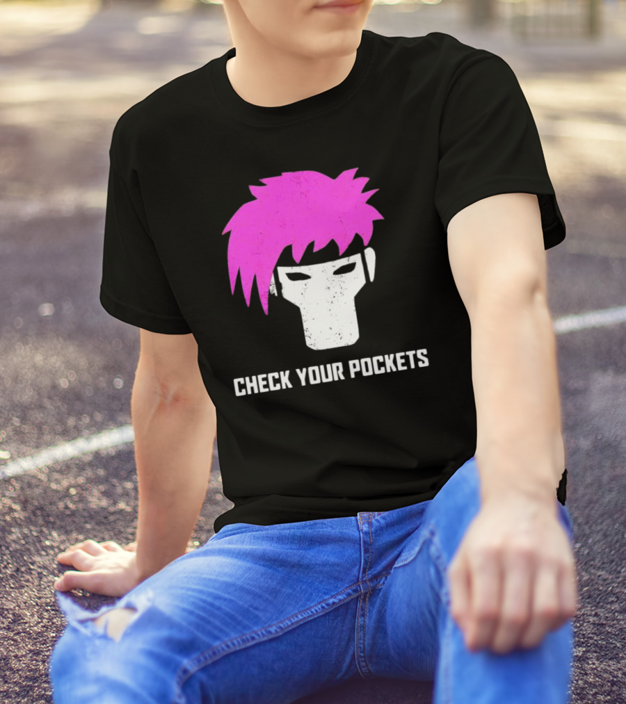 Check Your Pockets Pink Hair Masked Face T-Shirt