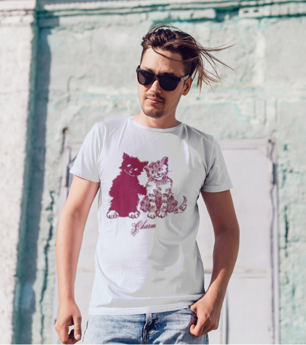 Clairo Charm Pink Cat Friends With Yawn Text T-Shirt