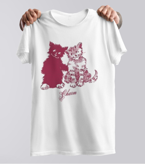 Clairo Charm Pink Cat Friends With Yawn Text T-Shirt
