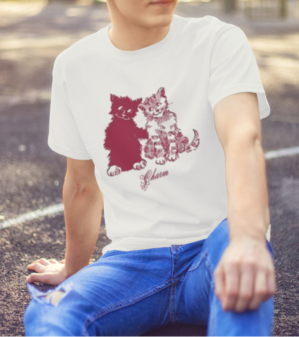 Clairo Charm Pink Cat Friends With Yawn Text T-Shirt