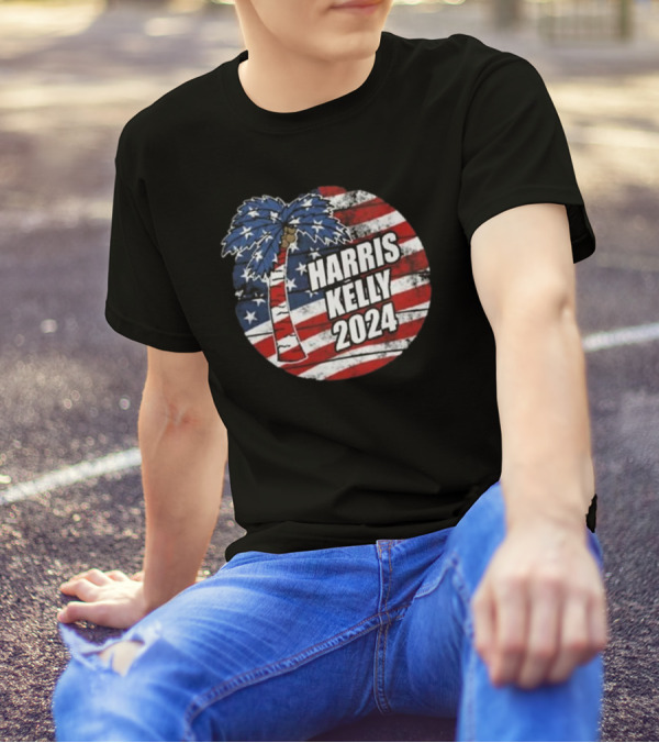 Harris Kelly 2024 Coconut Tree American Flag Presidential Election Campaign T-Shirt