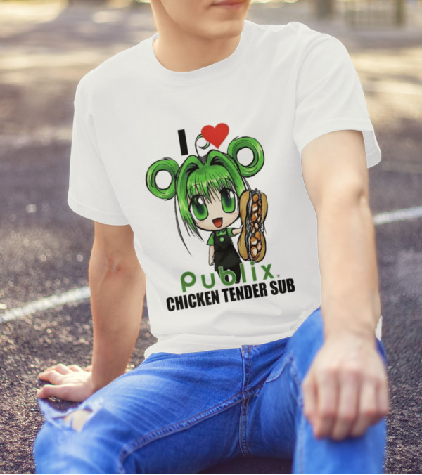 I Love Publix Chicken Tender Sub Anime Character With Green Hair And Big Sandwich T-Shirt