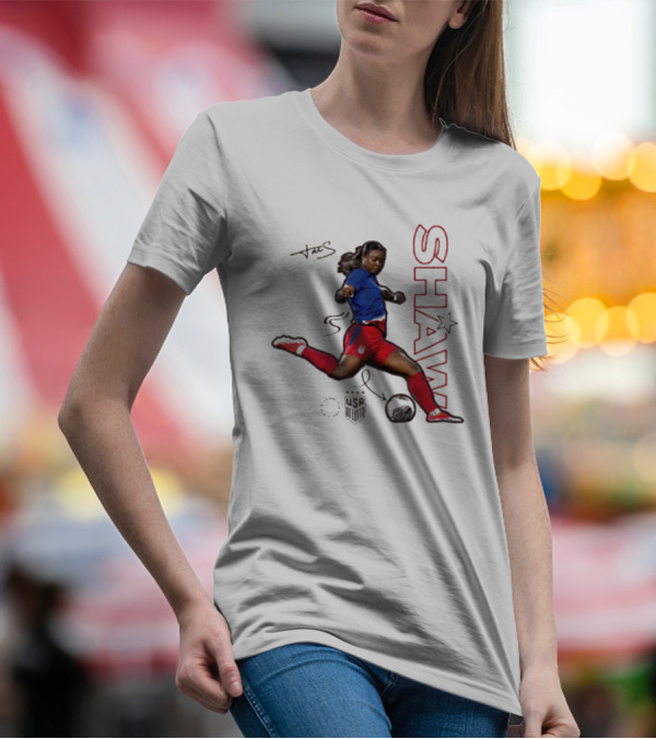 USWNT Jaedyn Shaw Signature Red And Blue Action Pose With Star T-Shirt