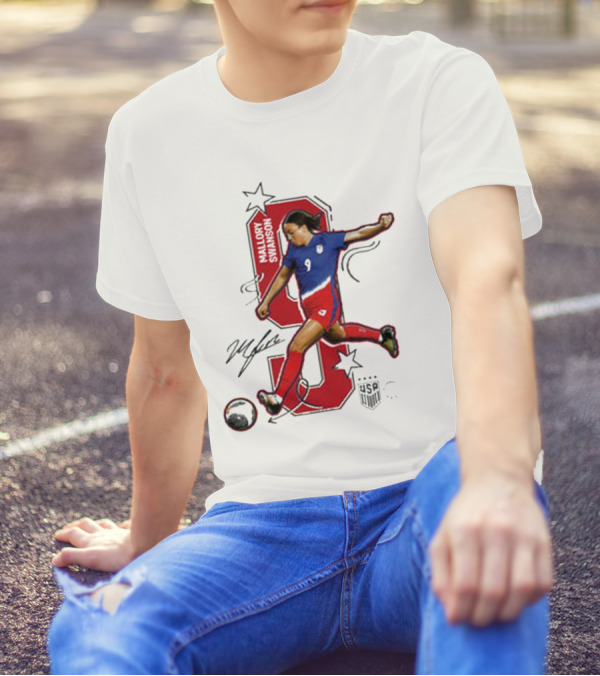 Mallory Swanson Number 9 USWNT Signature Red And Blue Player Action T-Shirt
