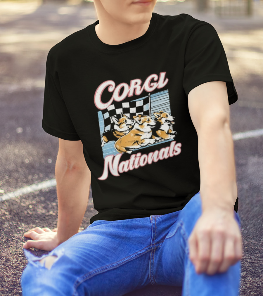 Corgi Nationals Racing Dogs With Checkered Flag T-Shirt