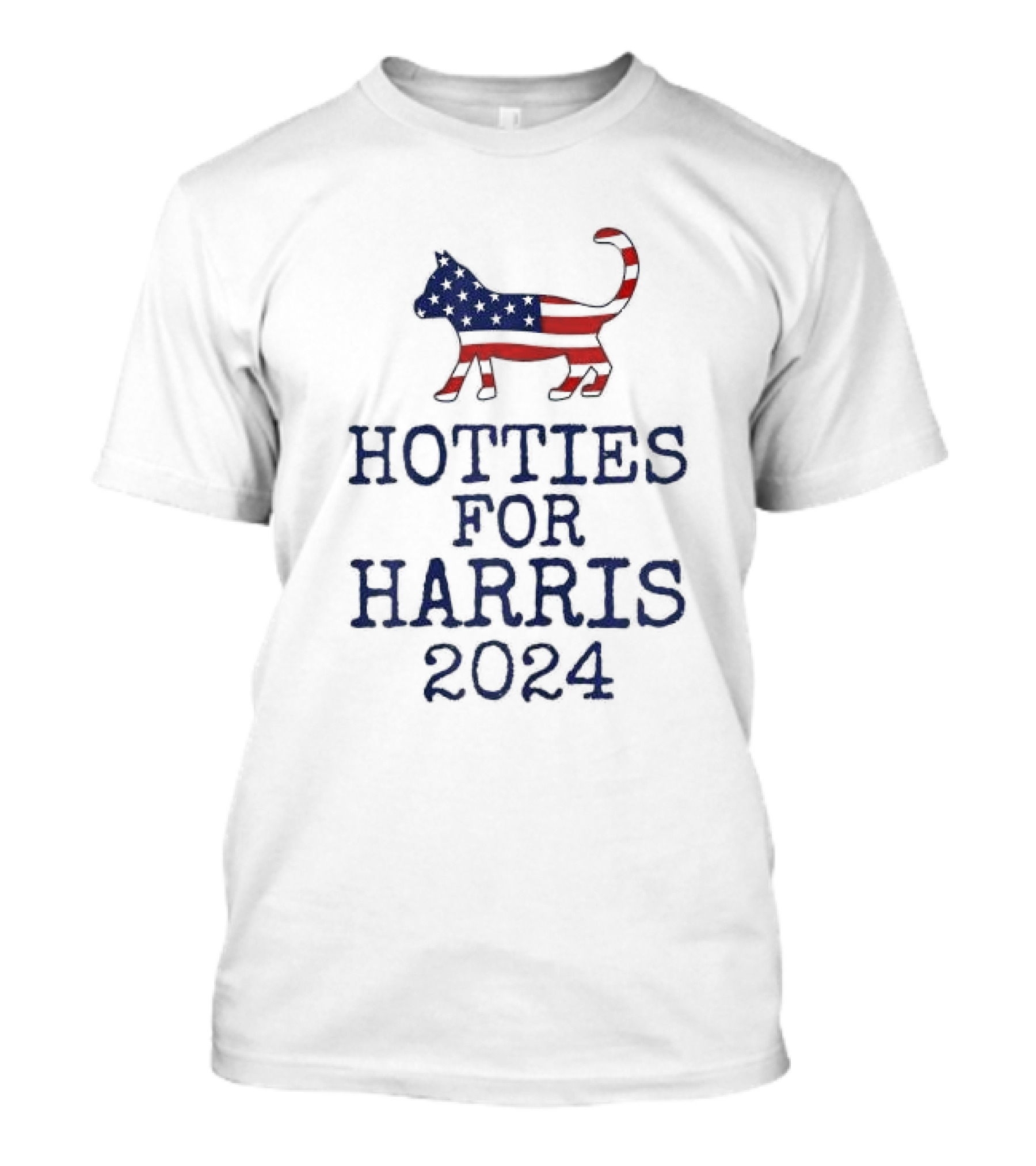Hotties For Harris 2024 Cat With American Flag Stripes T-Shirt