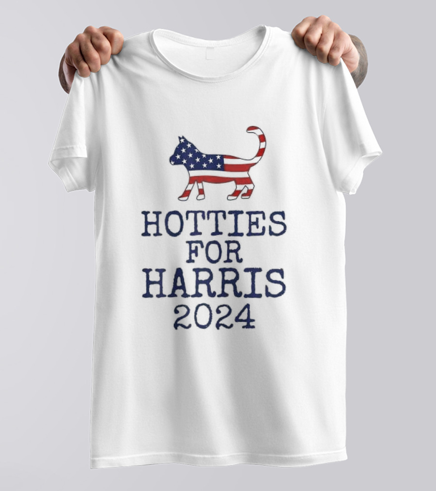 Hotties For Harris 2024 Cat With American Flag Stripes T-Shirt
