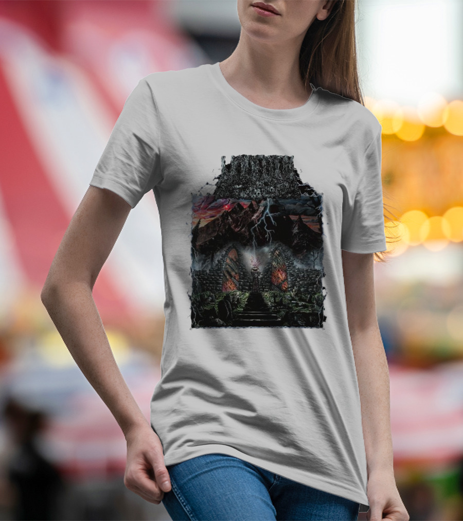 Undeath Rise From The Grave Haunted Ruins With Lightning And Mountains T-Shirt