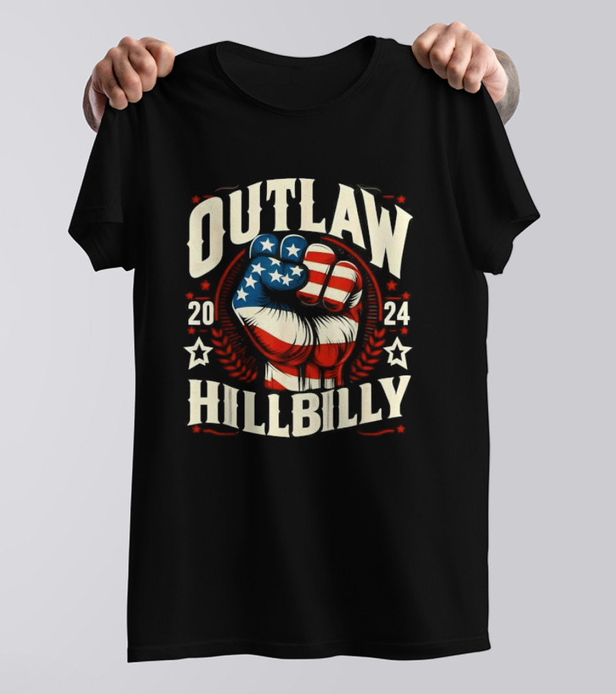 Outlaw Hillbilly 2024 US Flag Fist Vintage Retro Trump Vance T-Shirt