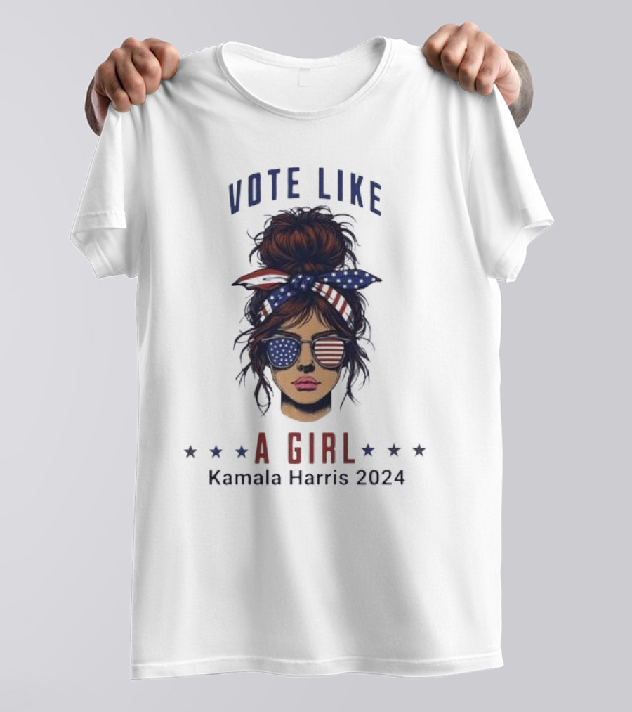 Vote Like A Girl Kamala Harris 2024 Americana Stars And Stripes Bandana Sunglasses T-Shirt