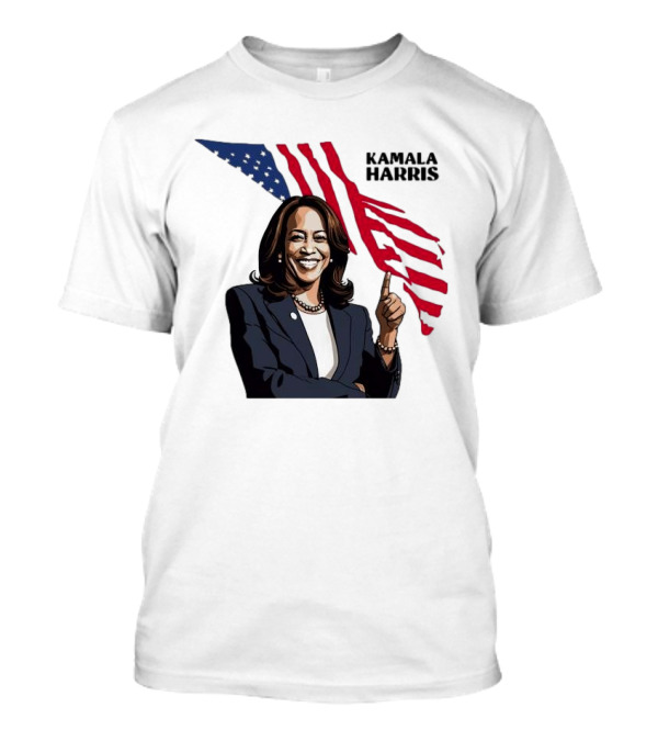 Kamala Harris Smiling With Stylized American Flag Background T-Shirt
