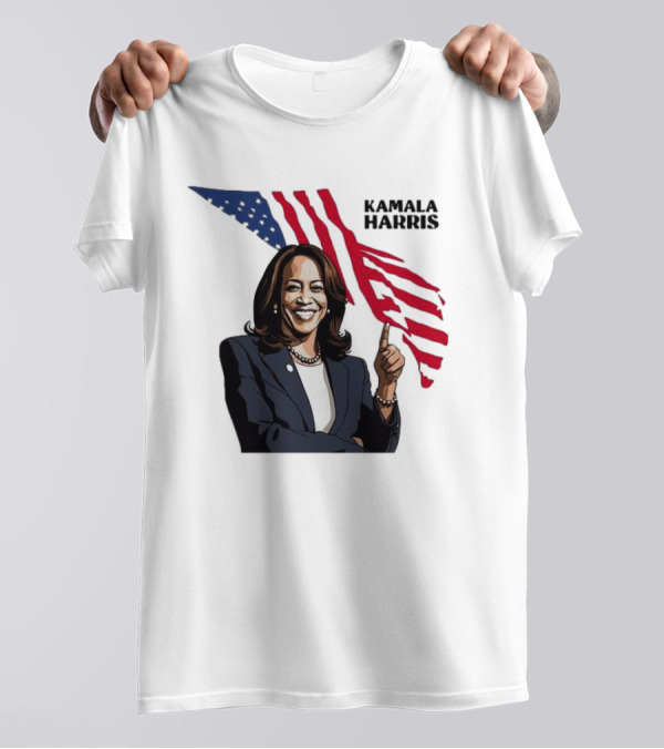 Kamala Harris Smiling With Stylized American Flag Background T-Shirt