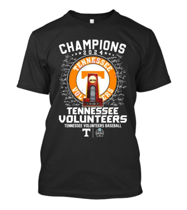 Champions 2024 Tennessee Volunteers Baseball NCAA Trophy Signatures T-Shirt