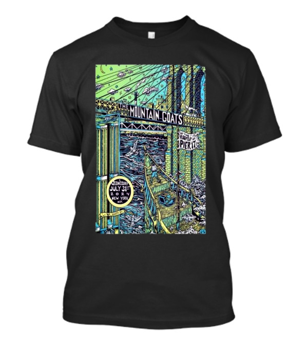 The Mountain Goats July 31 2024 New York Pier 17 Rooftop Concert Artwork Brooklyn Bridge Scene T-Shirt