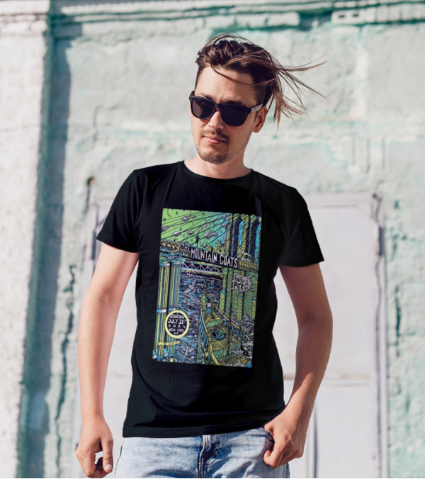 The Mountain Goats July 31 2024 New York Pier 17 Rooftop Concert Artwork Brooklyn Bridge Scene T-Shirt