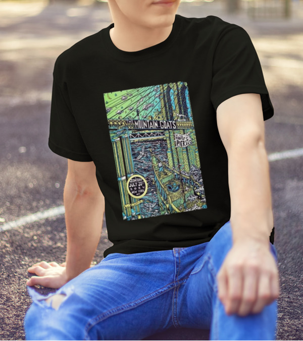 The Mountain Goats July 31 2024 New York Pier 17 Rooftop Concert Artwork Brooklyn Bridge Scene T-Shirt