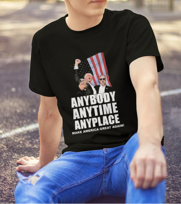 Anybody Anytime Anyplace Make America Great Again Flag And Figures T-Shirt