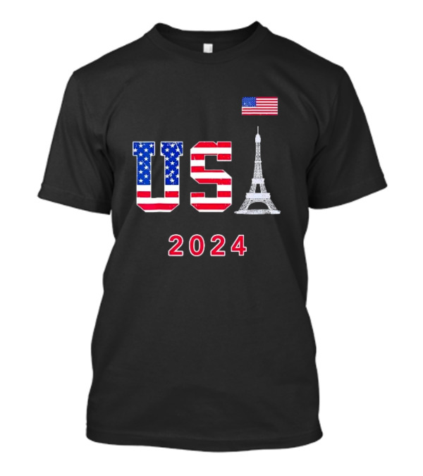 USA 2024 Go United States Sport Team Eiffel Tower Flag Supporter T-Shirt