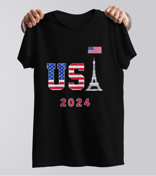 USA 2024 Go United States Sport Team Eiffel Tower Flag Supporter T-Shirt