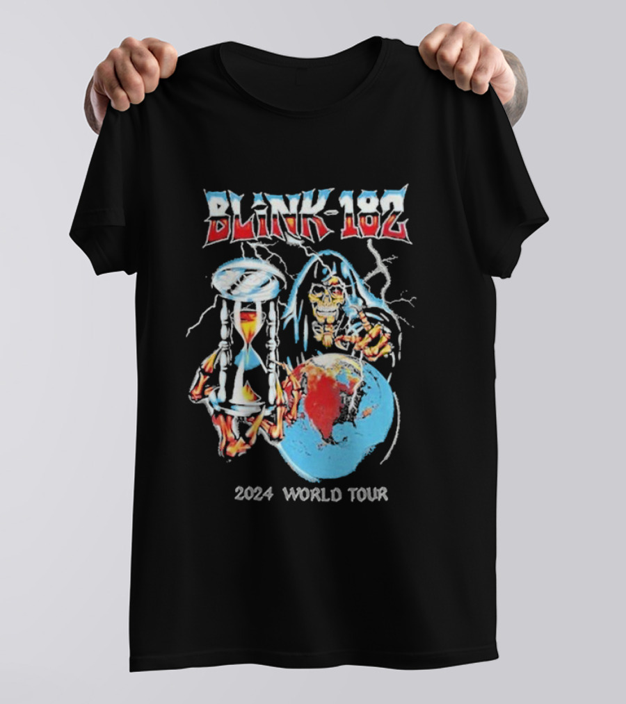 BLINK-182 2024 World Tour Hourglass And Skeleton With Globe T-Shirt