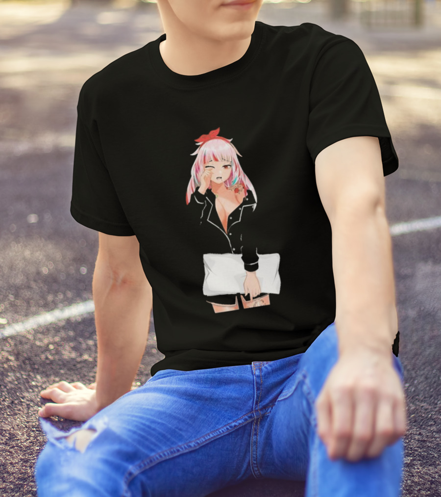 Fefe August Anime Character With Red Bow And Black T-Shirt