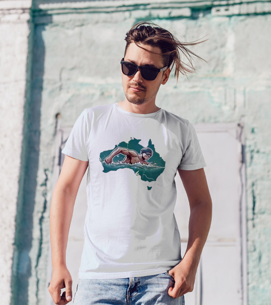 Paris 2024 Aussie Swimmer Australia Map T-Shirt