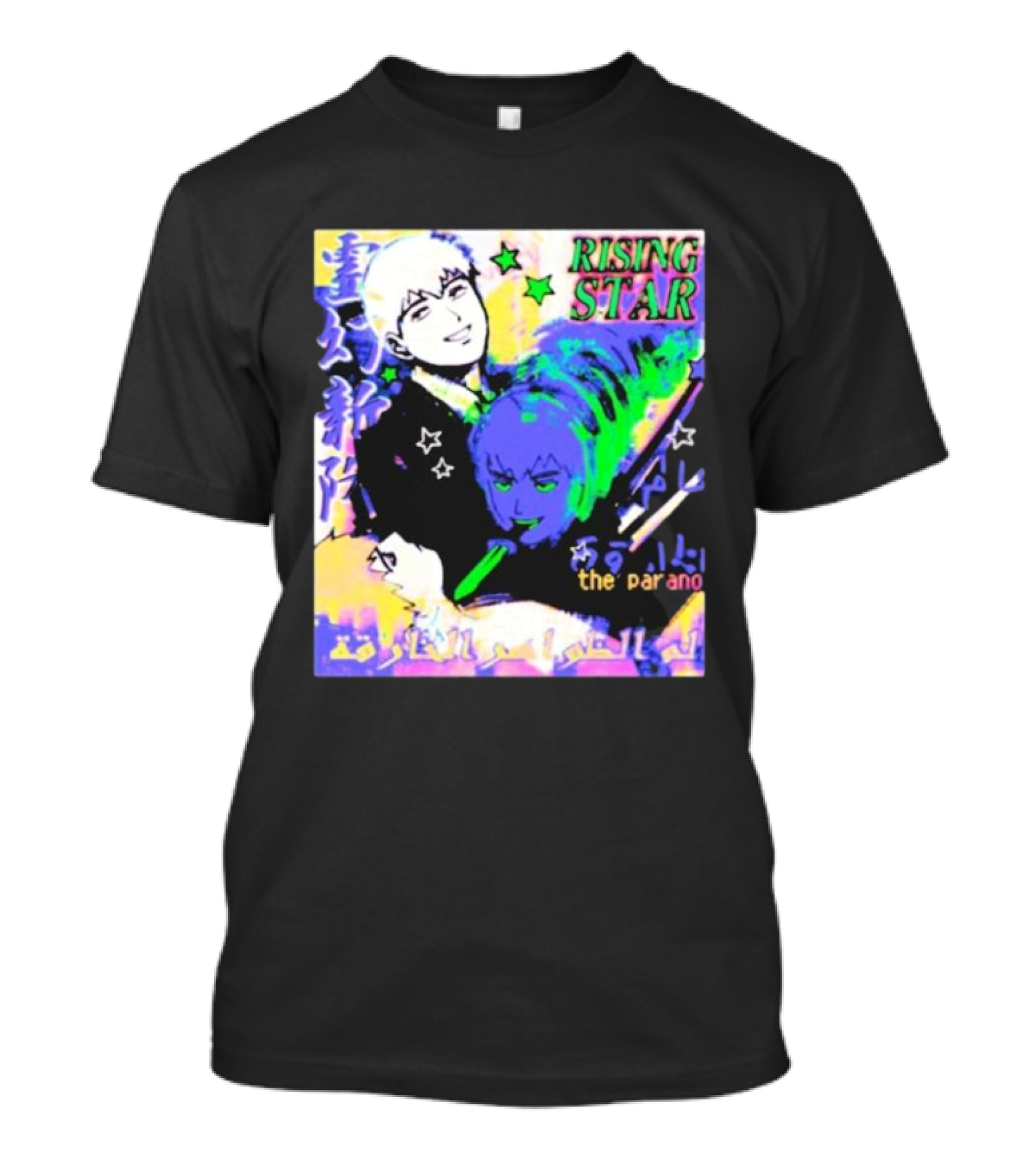 Rising Star The Parano Anime Style With Vibrant Character And Neon Background T-Shirt