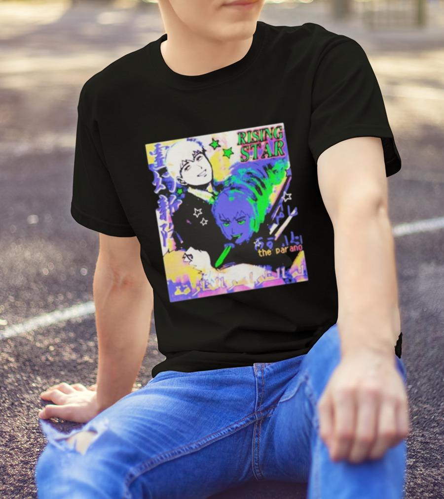 Rising Star The Parano Anime Style With Vibrant Character And Neon Background T-Shirt