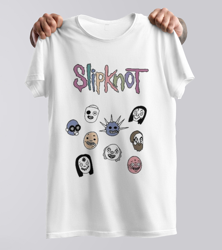 Slipknot Colorful Text And Mask Faces T-Shirt