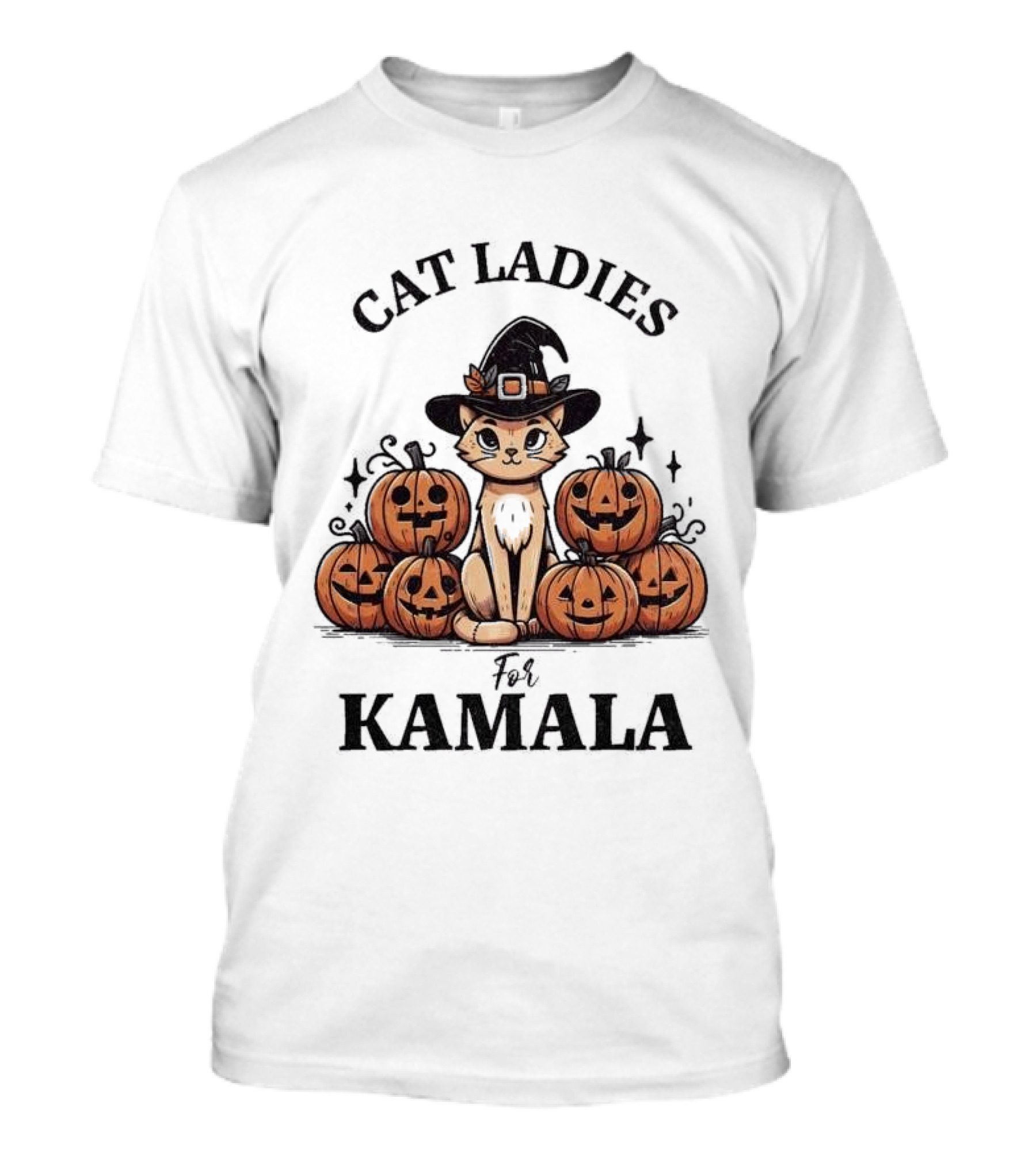 Cat Ladies For Kamala Halloween Cat Witch Pumpkins Presidential Election T-Shirt