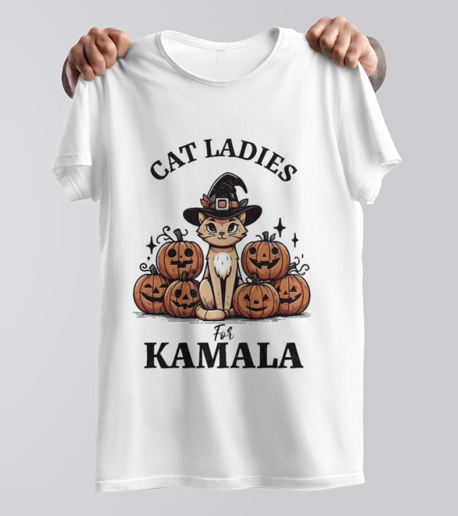 Cat Ladies For Kamala Halloween Cat Witch Pumpkins Presidential Election T-Shirt