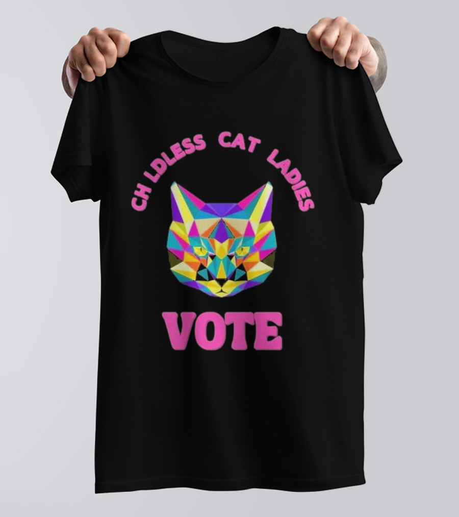 Colorful Cat Vote Childless Cat Ladies Kamala Harris 2024 Madam President T-Shirt