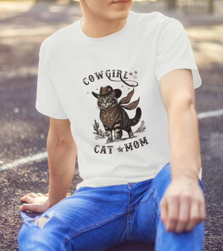 Cowgirl Cat Mom Cat Lady Who Votes For Kamala Harris T-Shirt