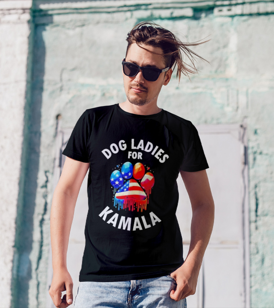 Dog Ladies For Kamala Paw Print USA Flag T-Shirt