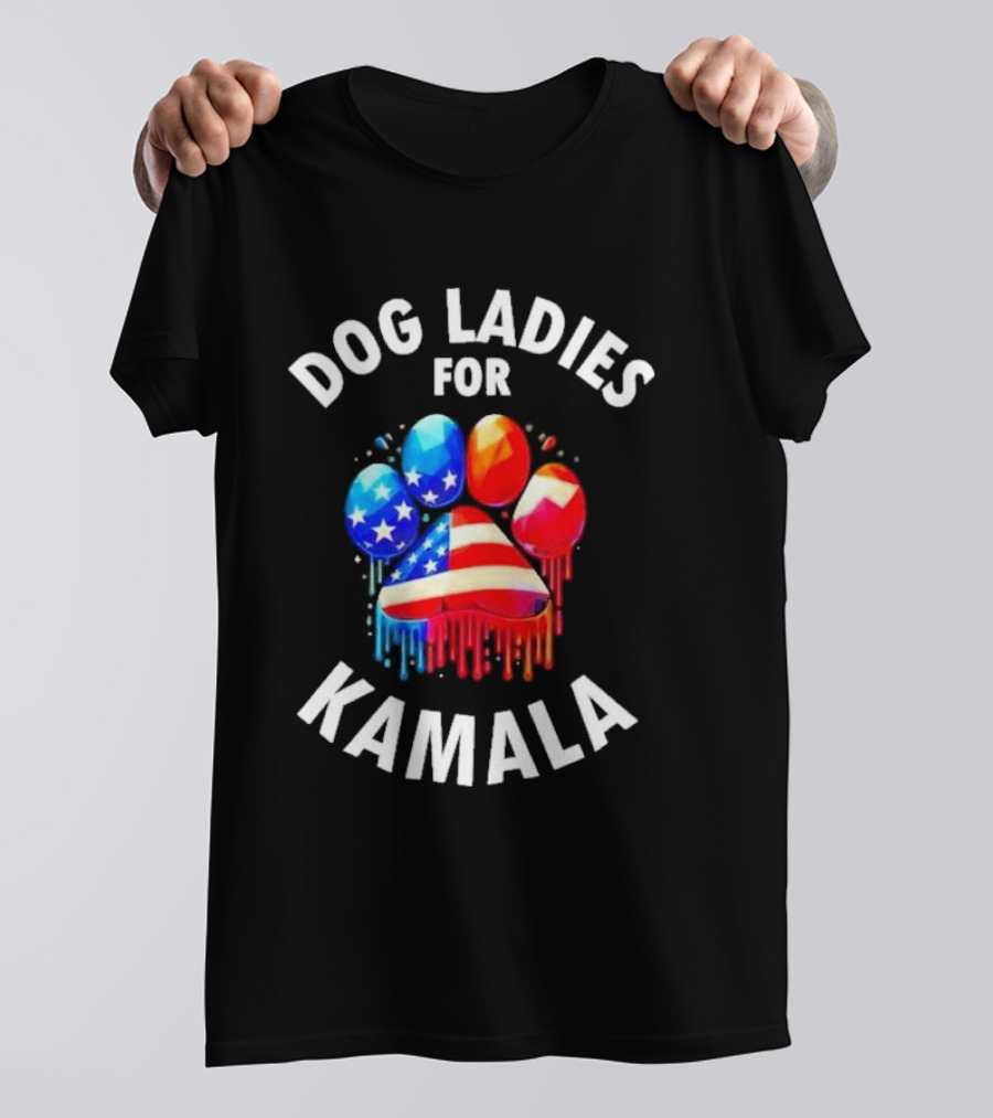 Dog Ladies For Kamala Paw Print USA Flag T-Shirt