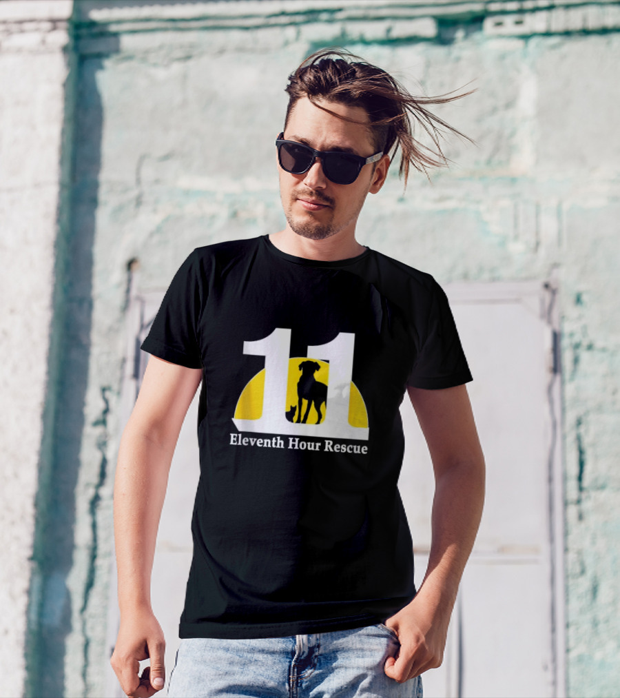 Eleventh Hour Rescue 11 Dog And Cat Silhouette In Yellow Circle T-Shirt