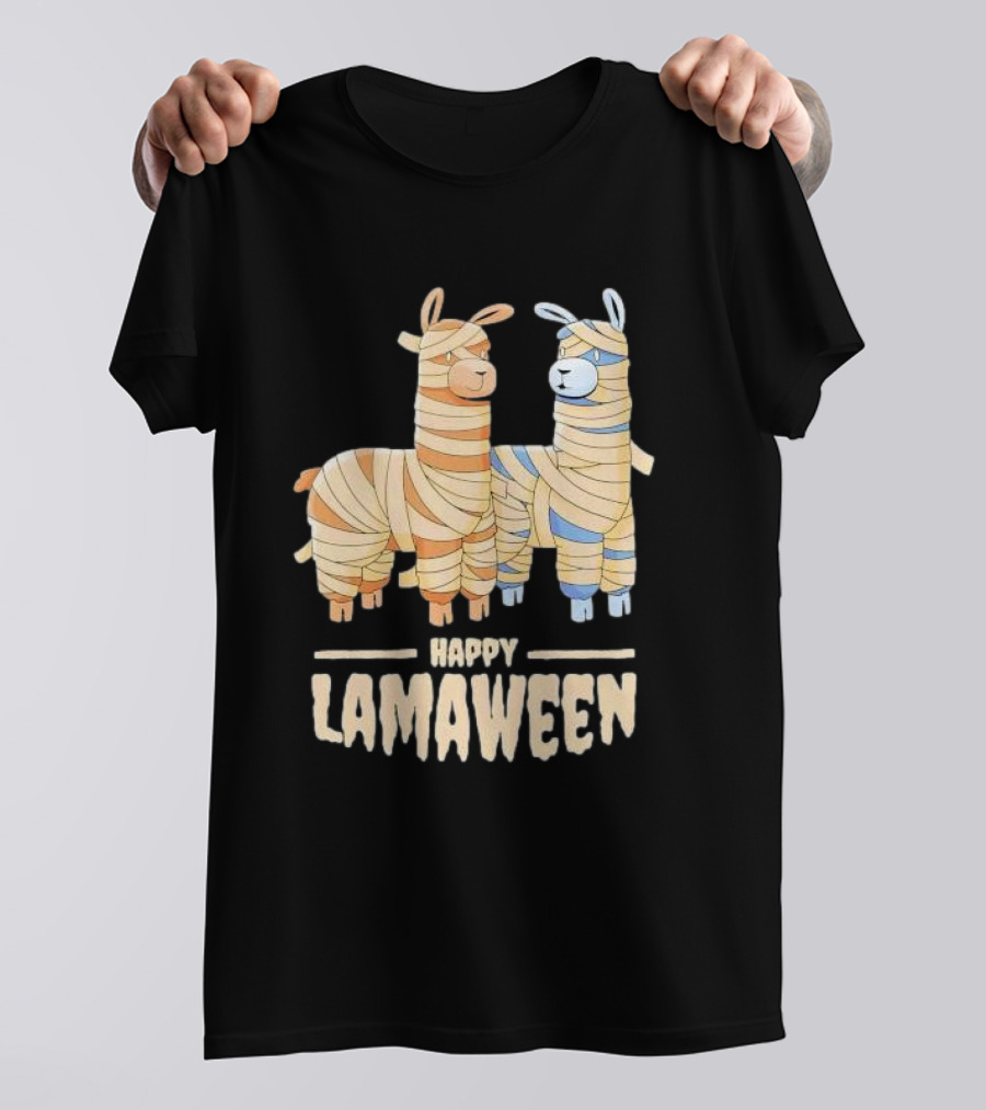 Happy Lamaween Funny Llama Halloween Mummies T-Shirt