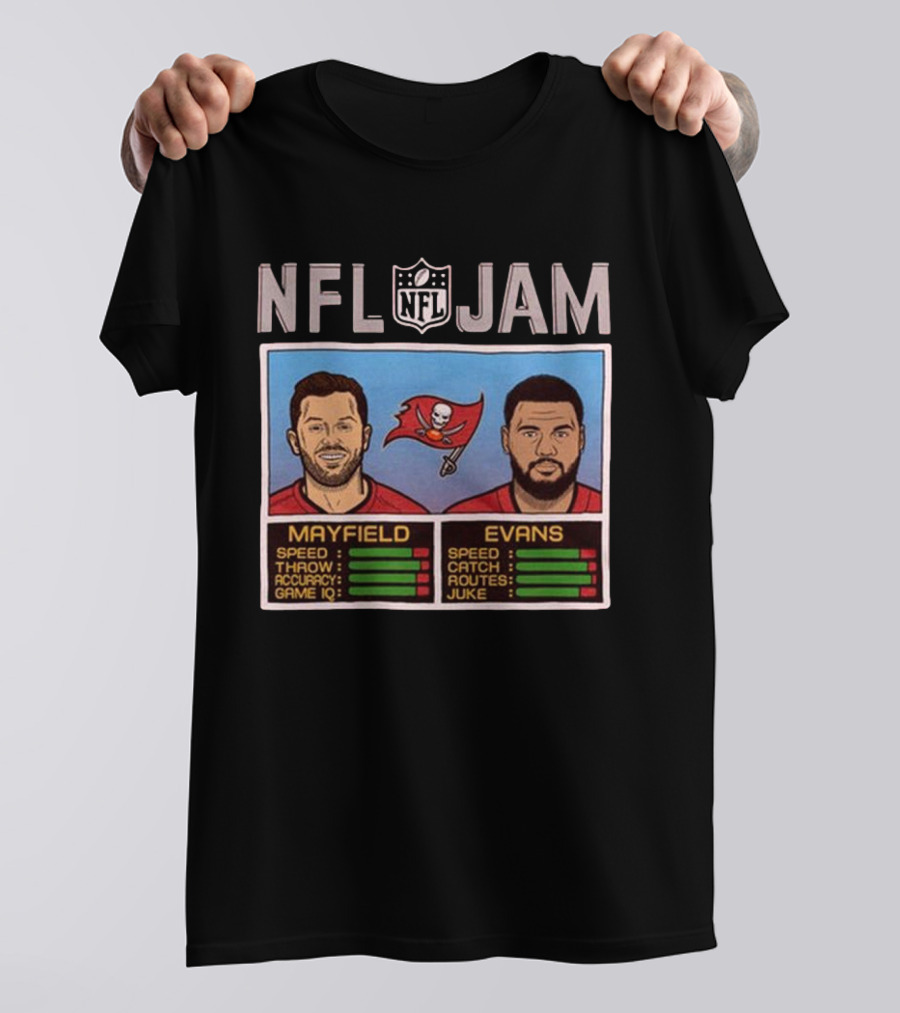 NFL Jam Buccaneers Mayfield Evans Speed Throw Catch Stats T-Shirt