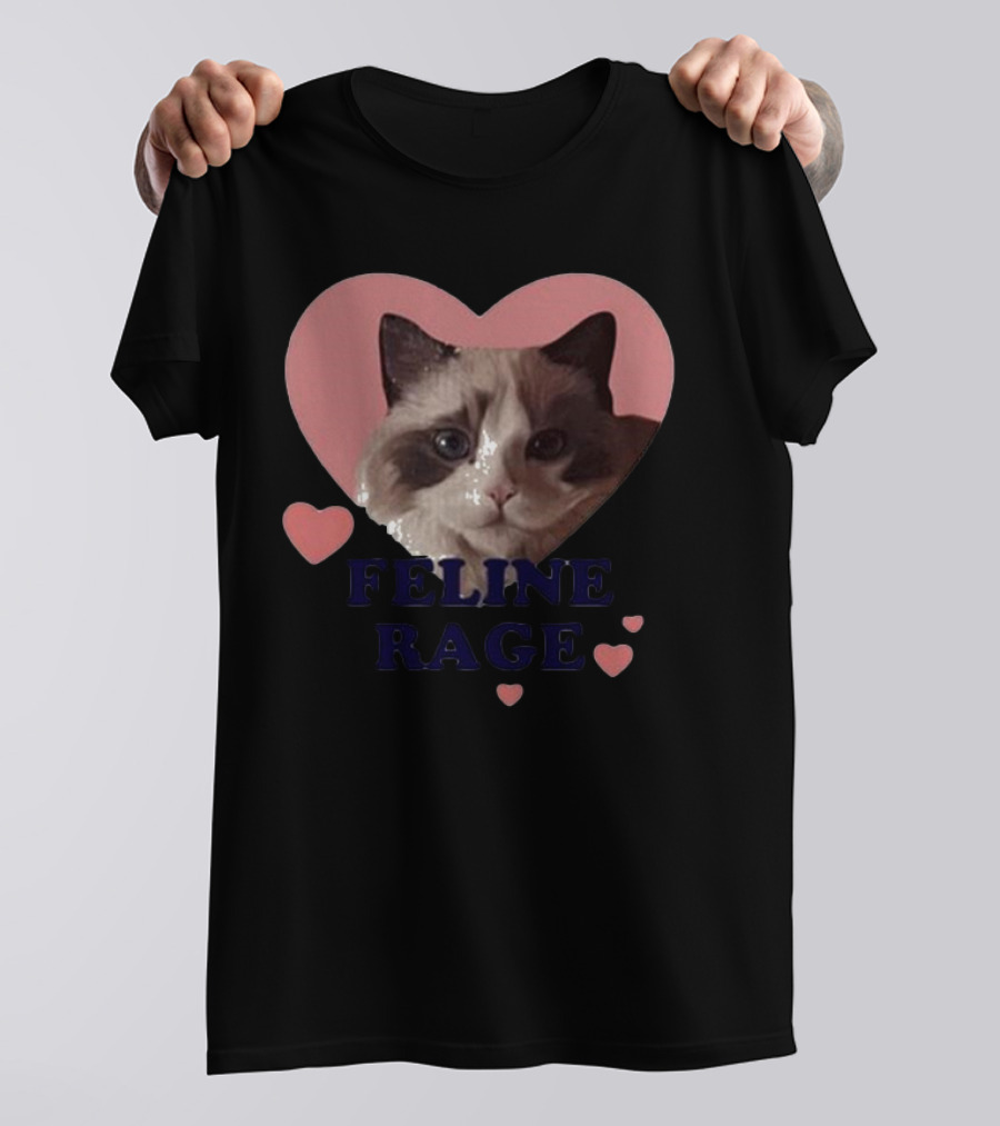Feline Rage Cat Heart Face T-Shirt