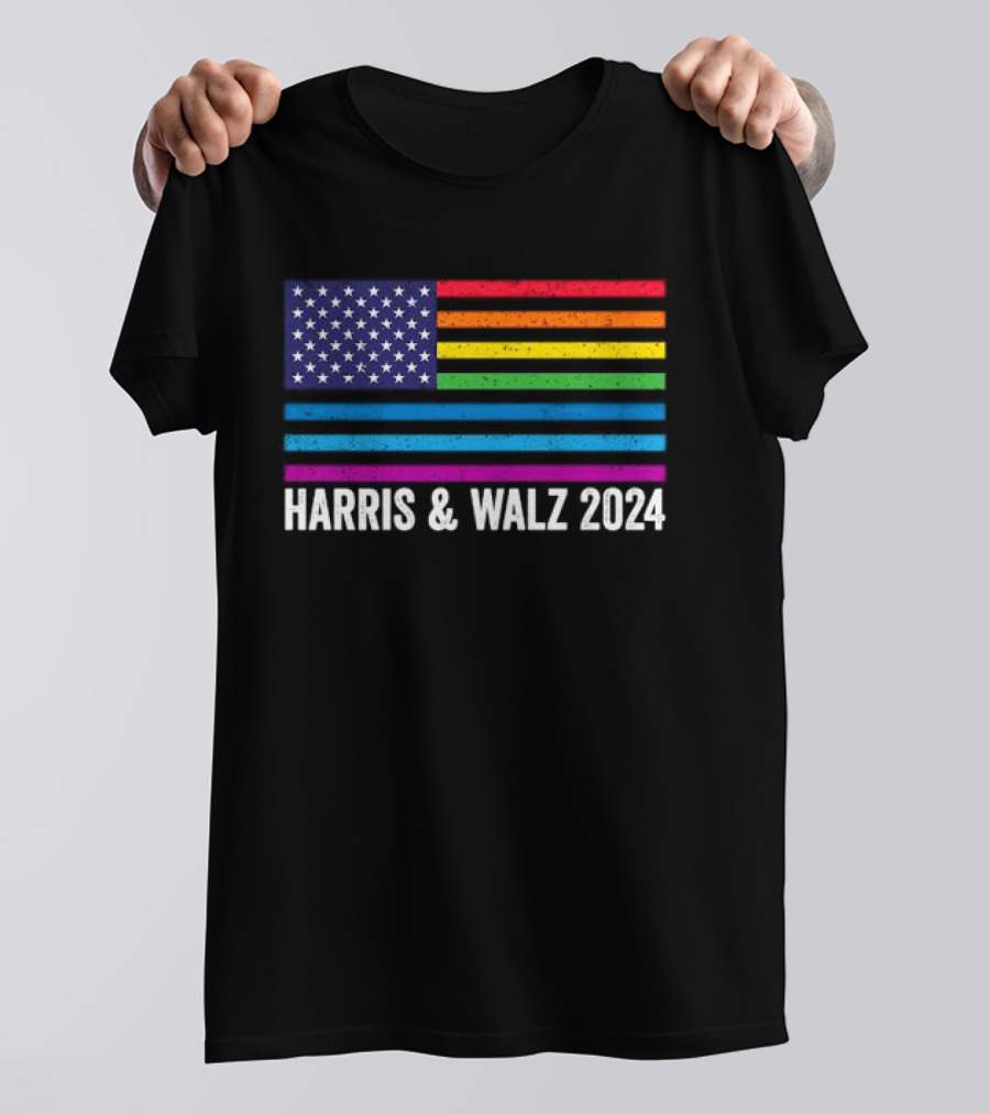 Harris And Walz 2024 Rainbow American Flag T-Shirt