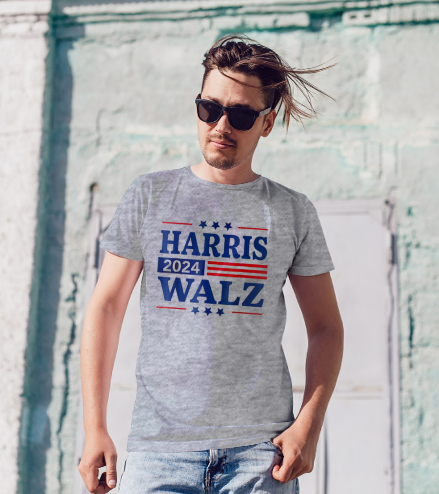 Harris Walz 2024 Election Kamala Harris Tim Walz Red Blue Stars Stripes T-Shirt