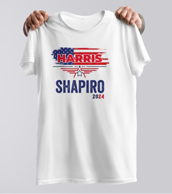 Harris Shapiro 2024 Vintage President Election USA Flag Star T-Shirt