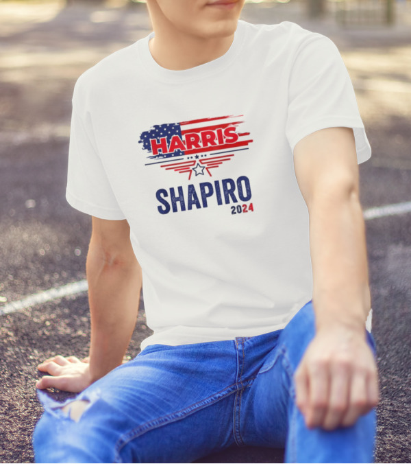 Harris Shapiro 2024 Vintage President Election USA Flag Star T-Shirt