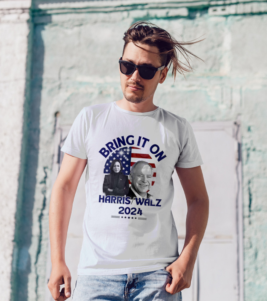 Bring It On Harris Walz 2024 USA Flag T-Shirt