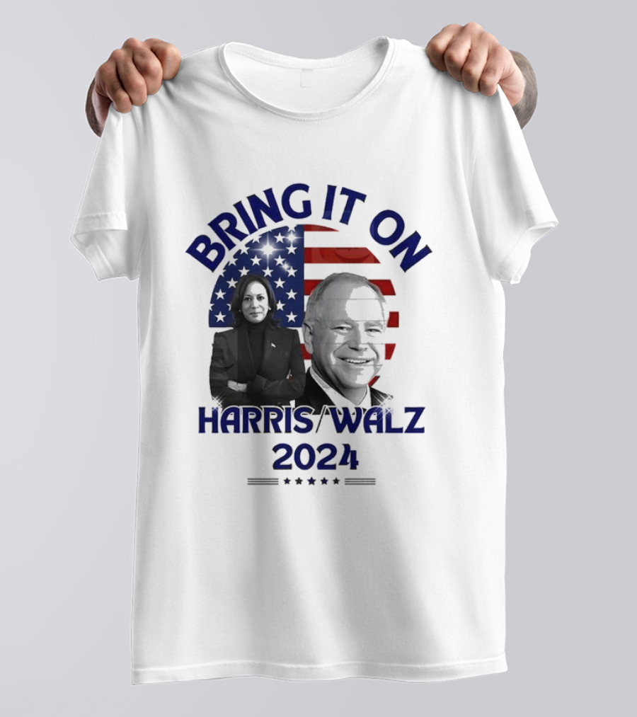 Bring It On Harris Walz 2024 USA Flag T-Shirt