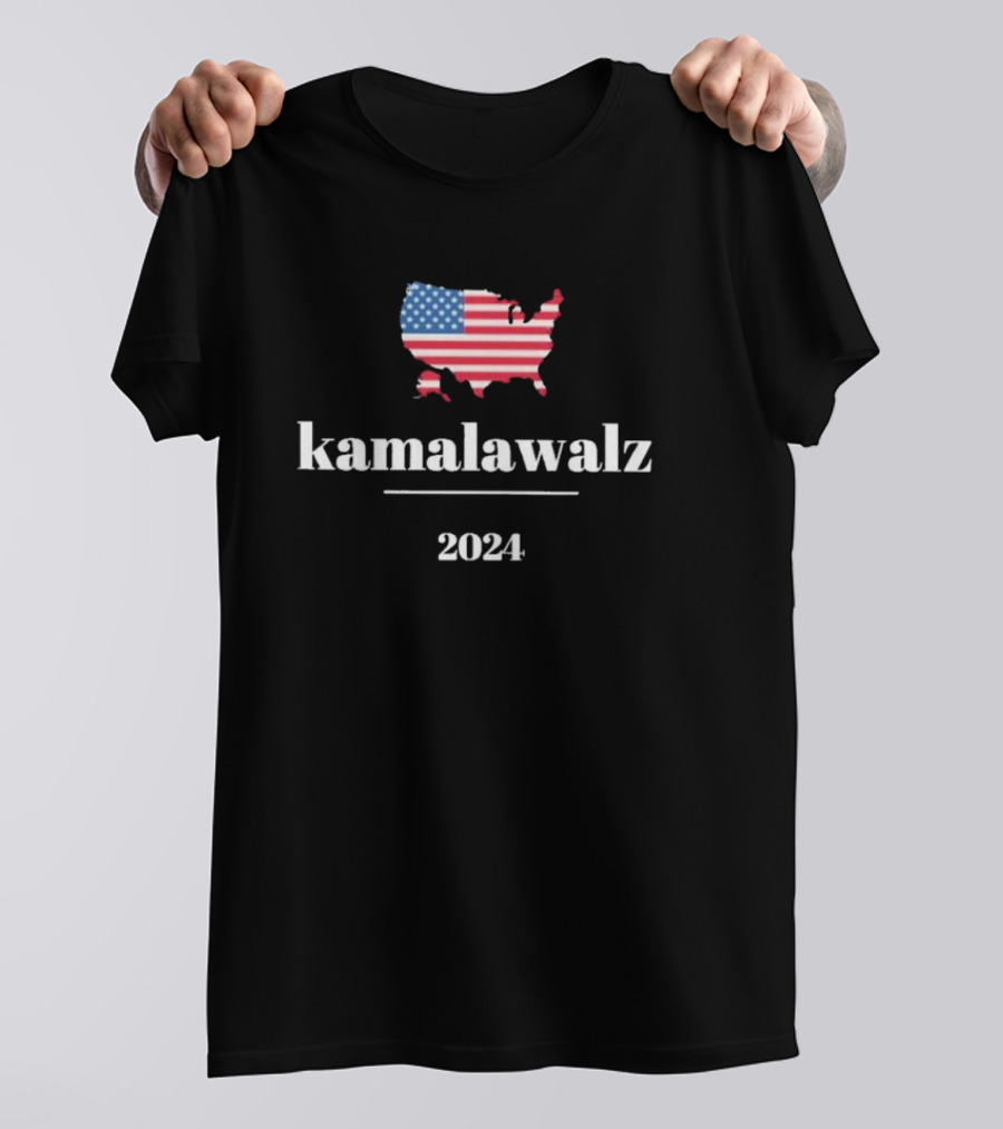 Kamala Walz 2024 America USA Flag Map T-Shirt