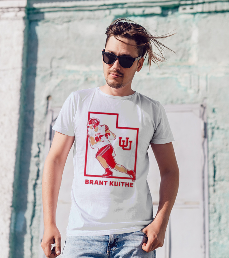 Utah Football Brant Kuithe 80 Red Uniform State Outline UU T-Shirt