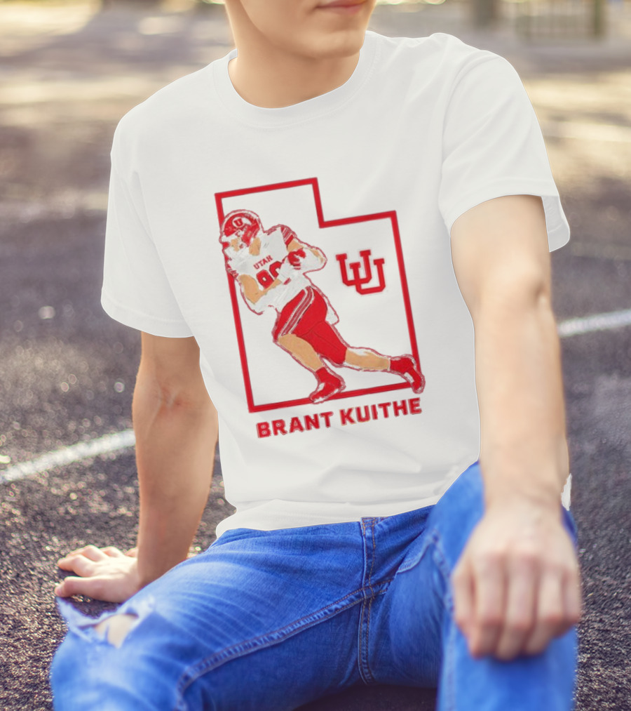 Utah Football Brant Kuithe 80 Red Uniform State Outline UU T-Shirt
