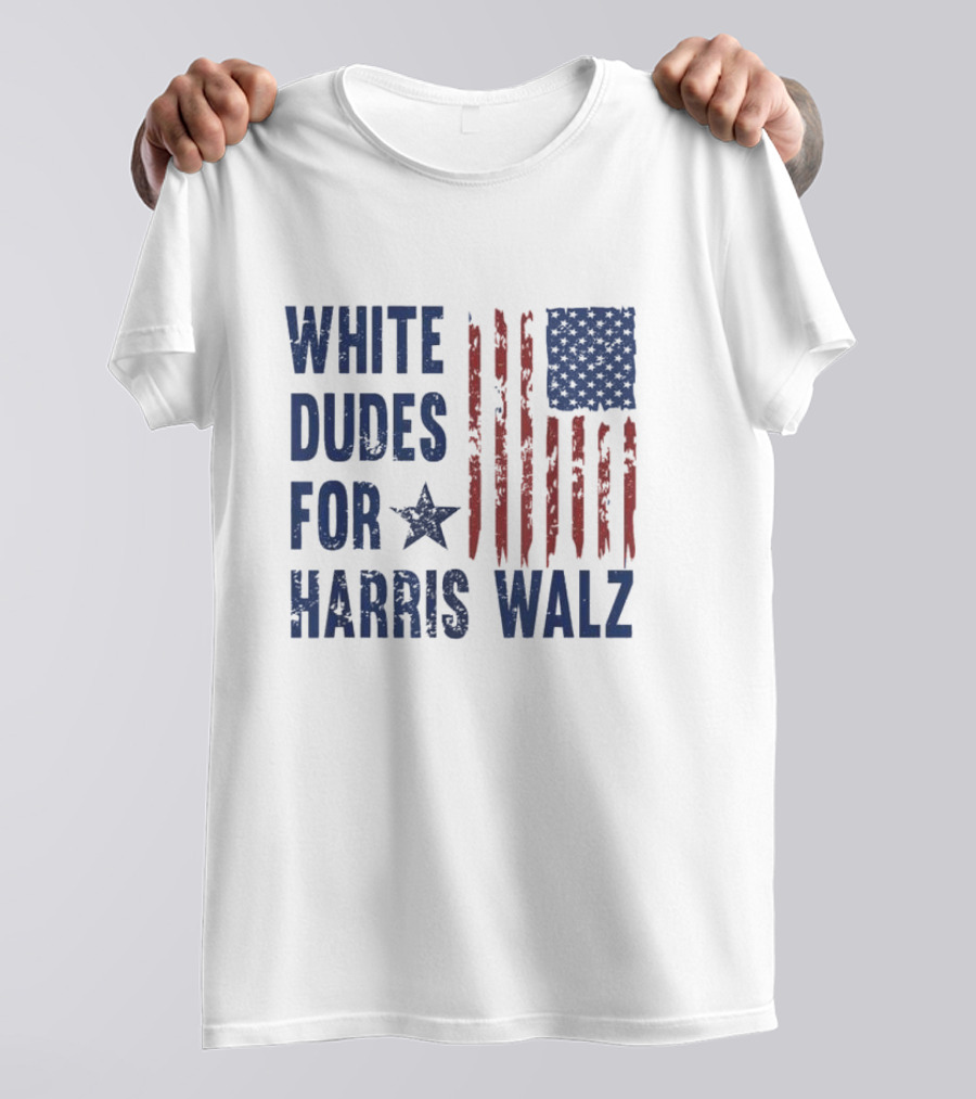 White Dudes For Harris Walz President 2024 USA Flag T-Shirt